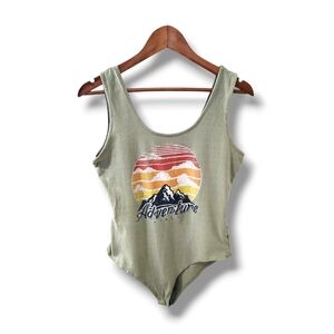 Gaze Adventure Vibes Mountain Sunset Sleeveless Graphic Bodysuit | L